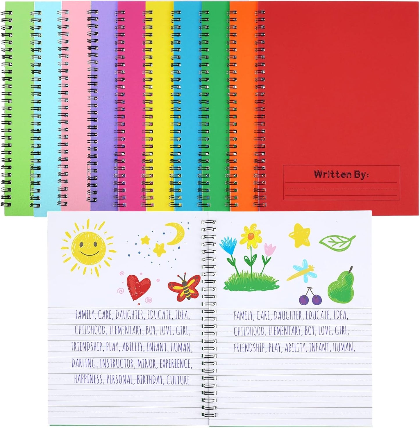 Henoyso 10 Pcs 100/50 Sheets Primary Composition Notebook K-2 Bulk Spiral Primary Journal Drawing Handwriting Practice for Kids Kindergarten 1st 2nd Back to School Supplies (Stylish Color,50 Sheets)