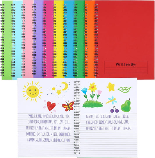 Henoyso 10 Pcs 100/50 Sheets Primary Composition Notebook K-2 Bulk Spiral Primary Journal Drawing Handwriting Practice for Kids Kindergarten 1st 2nd Back to School Supplies (Stylish Color,50 Sheets)