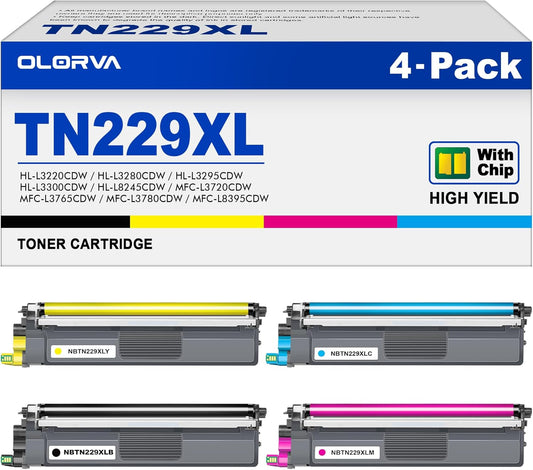 TN229XL TN229 Toner Compatible for Brother TN229 Toner Cartridges Works for Brother MFC-L3780CDW HL-L3280CDW HL-L3220CDW MFC-L3720CDW , TN229XL 4 Pack