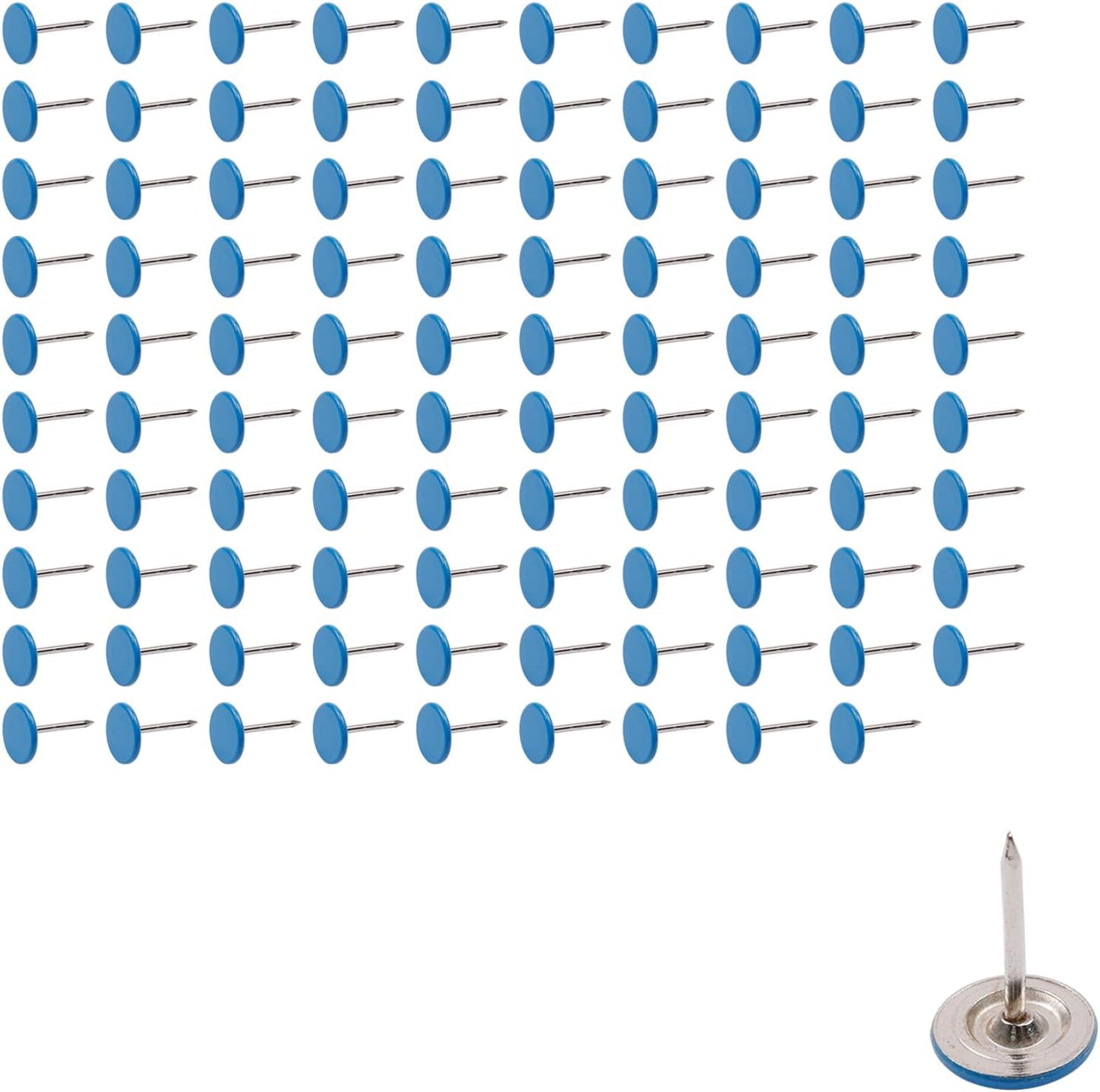 100Pcs Flat Head Upholstery Tacks Home Furniture Decor Tack Upholstery Nails Flat Push Pins Flat Thumb Tacks Blue (11mmx17mm)