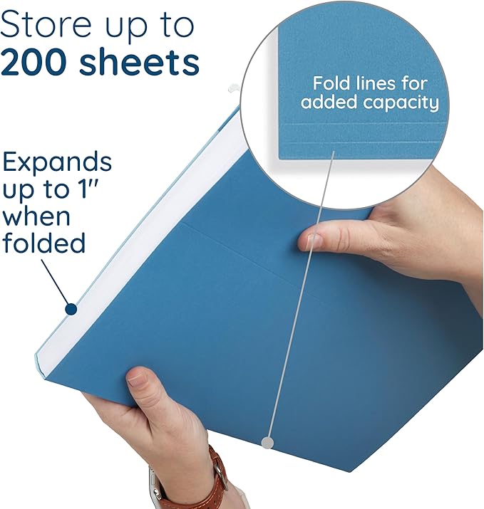 25 Blue Summit Supplies Legal Size Hanging File Folders - Durable 11pt Paper, Blue Hanging Folders with Tabs and Inserts, Fits Legal Size Filing Cabinets, 25 Pack