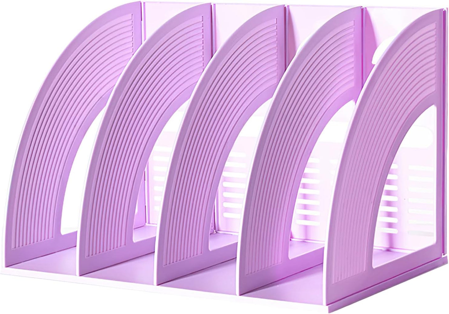 SAYEEC Magazine File Holder Folder Storage Desktop 4 Compartment Standing Hollow Purple Files Bookshelf Organizer Box Office Racks Displays Holds Notebooks Documents for School Working Students