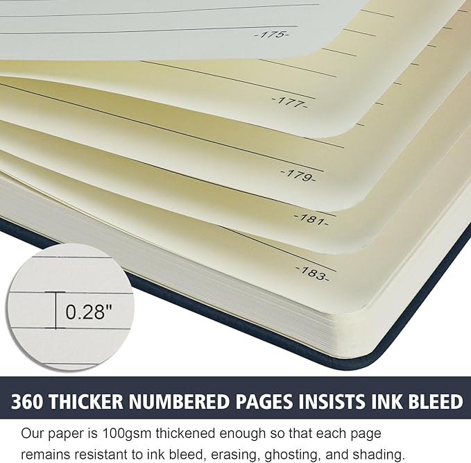 Lined Journal Notebook, 360 Numbered Pages(With page number), Thick Journal for Writing B5 College Ruled Notebook, 100gsm Lined Paper, Leather Hardcover, 9.8'' X 6.9''-Denim Blue