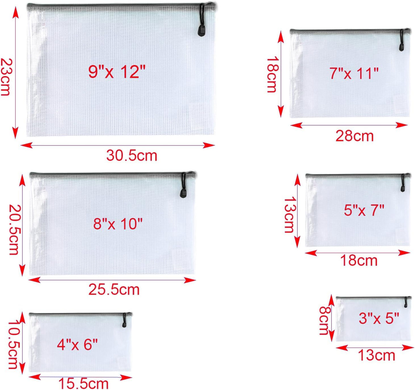 Mesh Zipper Pouch Bags, Zipper Bags for Organizing Storage, Waterproof Zipper Pouches, Letter Size, File Bags for School, Toys, Puzzle, Board Games and Office Supplies (Color, 9"x 12")