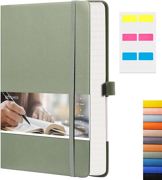 EMSHOI Graph Paper Notebook - 256 Pages A5 Graph Notebook/Journal, Hard Cover, 120gsm Thick Paper, Smooth PU Leather, Inner Pocket, 5.75'' × 8.38''- Olive Green