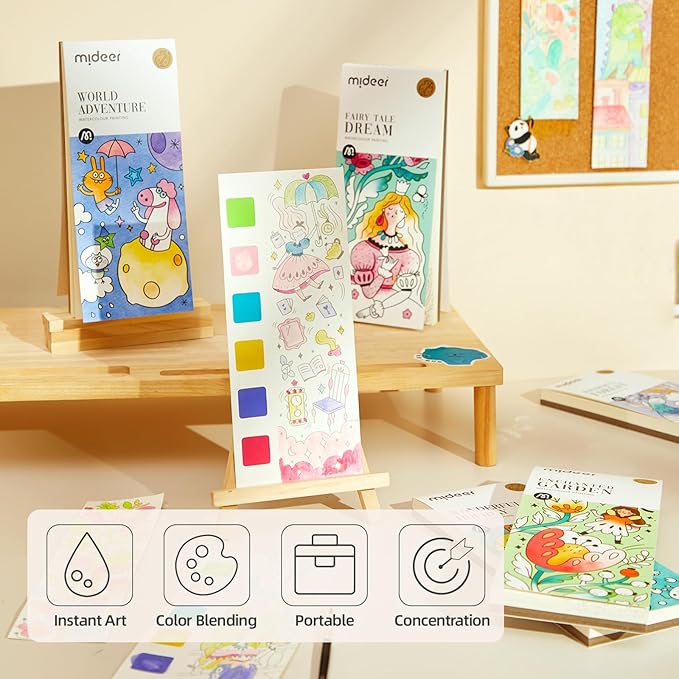 MiDeer Watercolor Painting Book for Kids Ages 4-8, Pocket Watercolor Painting Book Arts and Crafts for Toddlers, Travel Activities Paint with Water Coloring Book Set for Kids 3-8 (Enchanted Garden)