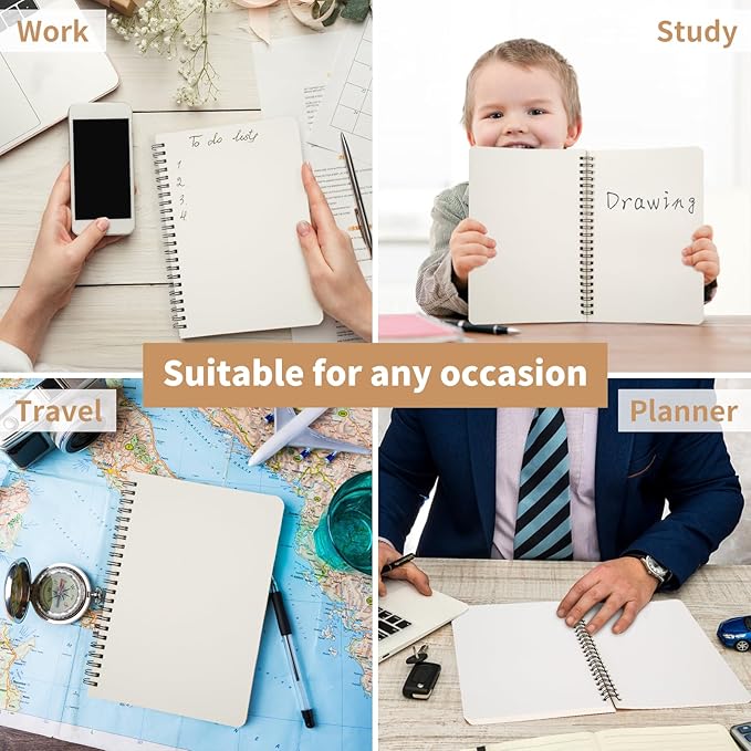 6 Pack Unlined Spiral Notebook for Work - A5 Blank Journals Note Books Bulk for School - Soft Cover Sketchbooks for Drawing Writing, Office Supplies, 60 Sheets/120 Pages,8.2" X 5.8"