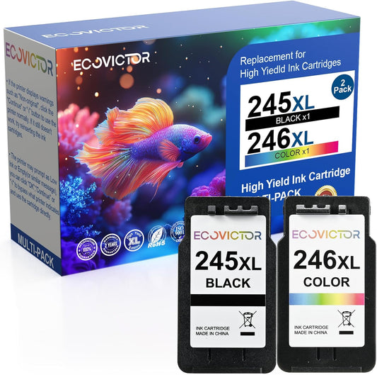 Eco-Friendly Ink Cartridge Replacement for Canon 245XL 246XL Black and Color Combo 2 Pack 245 246 PG-245 CL-246 XL for PIXMA TR4520 TR4522 TR4500 TS3320 MX492 MG2522 MG2920 MG3029 Printer