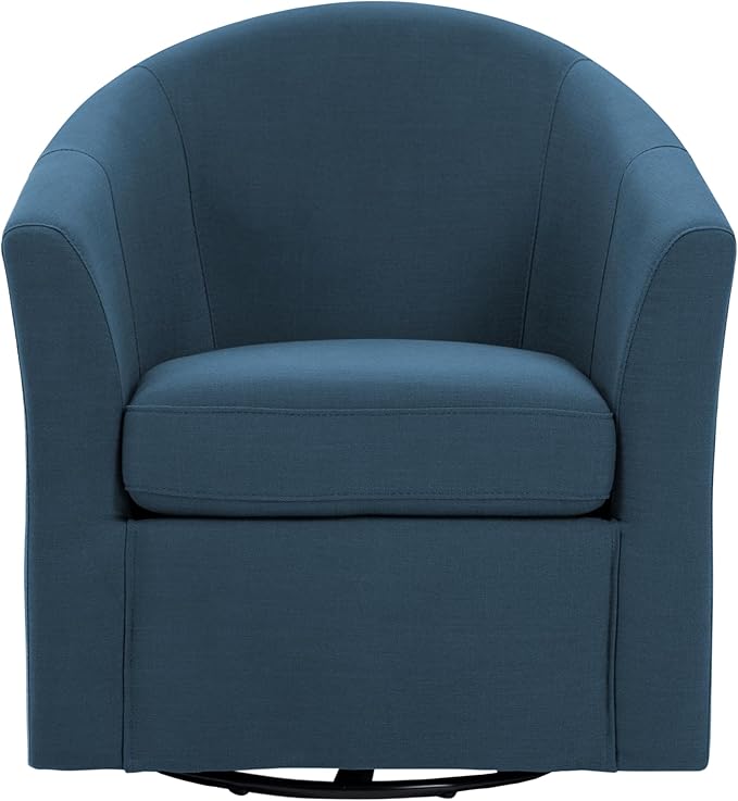UIXE 360° Swivel Barrel Accent Chair, Modern Round Arm Chair Upholstered Club Armchair, Single Sofa Seating in Fabric for Living Room, Bedroom (Blue)