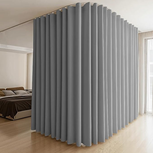 Room Divider Curtains & Flexible Bendable Tracks Set,Privacy Dividers Ceiling Track Curtain Window Blackout Curtains for Living Room Bedroom (W150 × H108 in 1 Panel Grey Drape & White Rail)