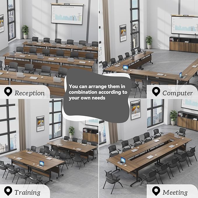 Folding Conference Table,Mobile Conference Room Tables Rolling Meeting Table with Caster Wheels,Flip Top Mobile Training Table,Foldable Rectangle Seminar Tables for Office,Classr (8pack, 61in)