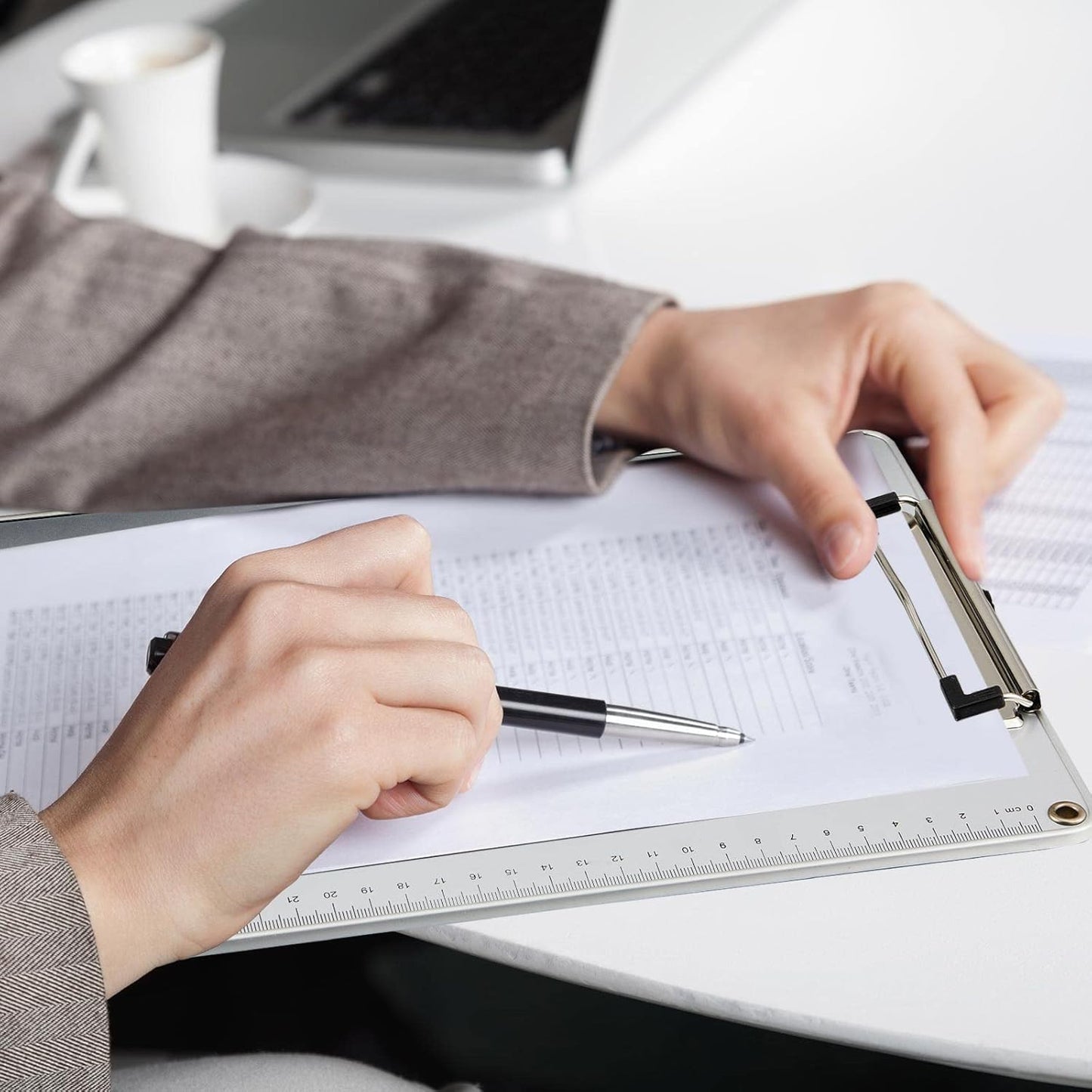 16 Pieces Metal Clipboard, A4 Letter Size 12.5 x 9 Inch Aluminum Edge Document Holder with Scale Aluminum Edge Clipboard with Low Profile Clip Vertical Silver Hardboard for Office