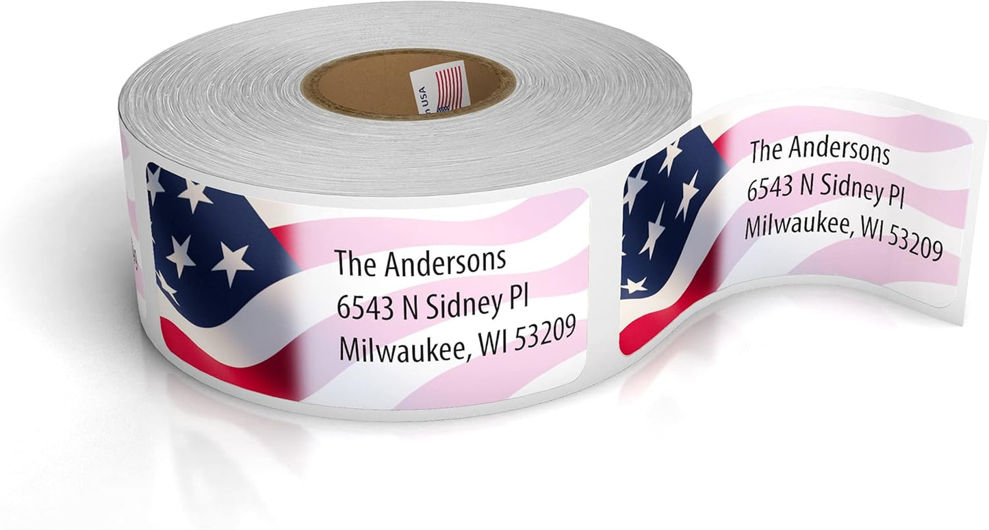 Customized Personalized Address Labels - Made in The USA by Kenco (500 Labels, American Flag)