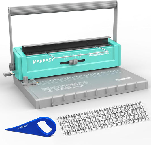 MAKEASY Binding Machine - Wire Binding Machine, 34 Hole, 12 Sheets Punch Capacity, Metal Book Maker Machine with 1 Box Wire Spines & Ring Opener