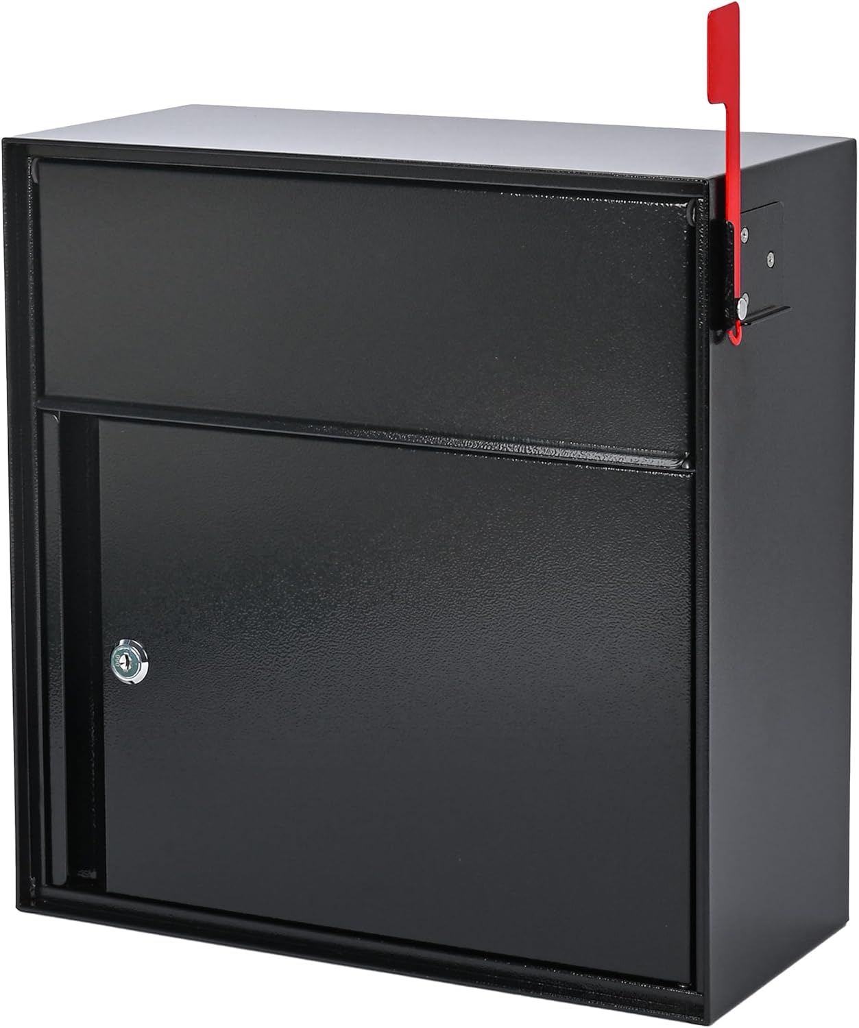Large Wall Mount Mailbox with Lock and Outgoing Mail Flag for Outside, Steel Locking Security Mail Box with Number Stickers for House Outside, 14.8" x 6.9" x 15.4", Rainproof, Black
