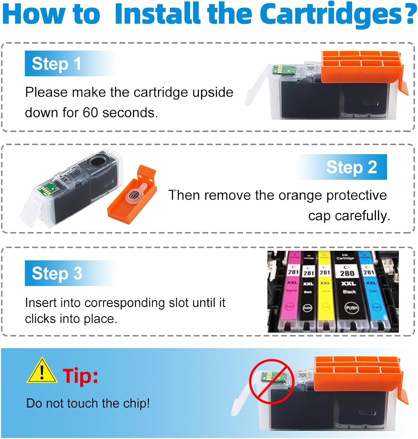 CLI-281 Cyan Ink Cartridge Replacement for Canon CLI-281XXL 281XXL 281 Cyan Use for Canon PIXMA TS6320 TR7520 TS8120 TS8320 TR8520 TS9120 (3X CLI-281XXL C)