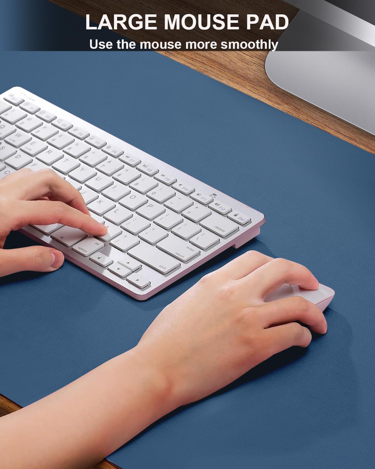 Leather Desk Protector, Non-Slip PU Laptop Mat, Waterproof Writing Pad for Office/Home (31.5"x15.7", Grey Blue)