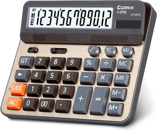 Comix Desktop Calculator, Large Computer Keys, 12 Digits Display, Champaign Gold Color Panel, C-2735