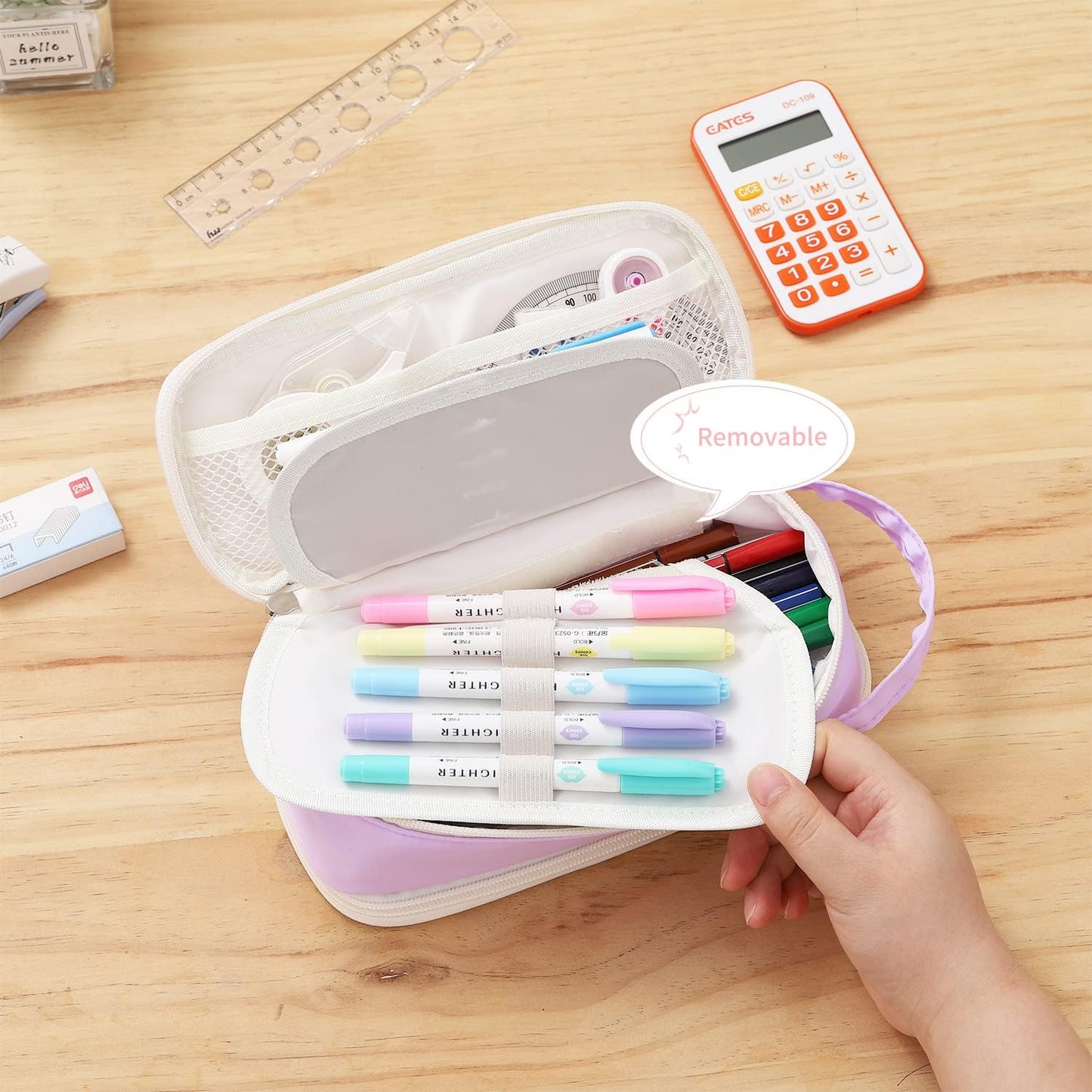 Dugio Big Pencil Case for Girls Teens Kids Zipper Pencil Pouch with Handle Organizer Pencil Bag Aesthetic Pencil Box for School Purple