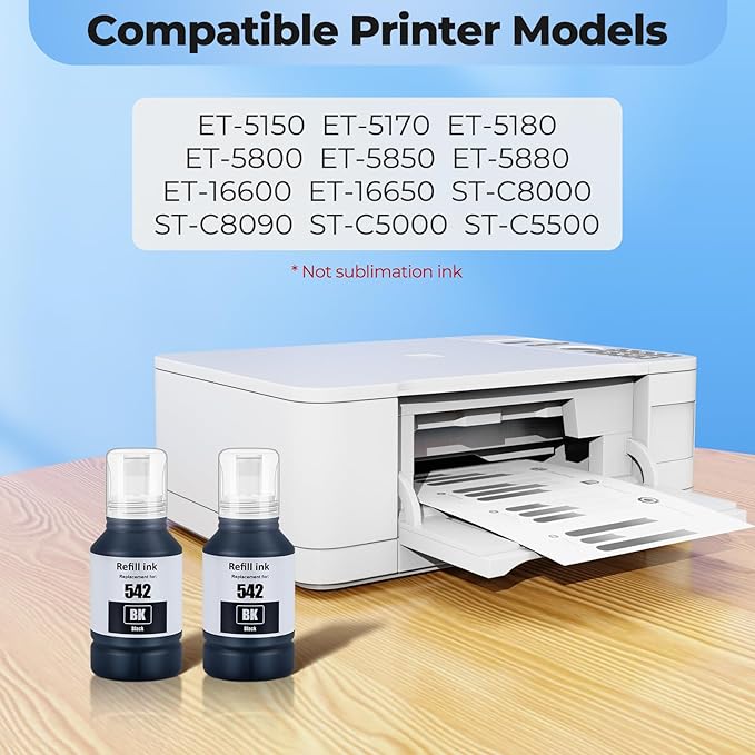 542 Black Ink ET-5880 ET-5850 ET-5150 Replacement for 542 Ink Black for Ecotank Pro ET-5170 ET-5180 ET-5800 ET-16650 ET-16600 ET5150 ET5170 ET5180 ET5850 ET5800 ET5880 ET16650 Printer, 2 Pack