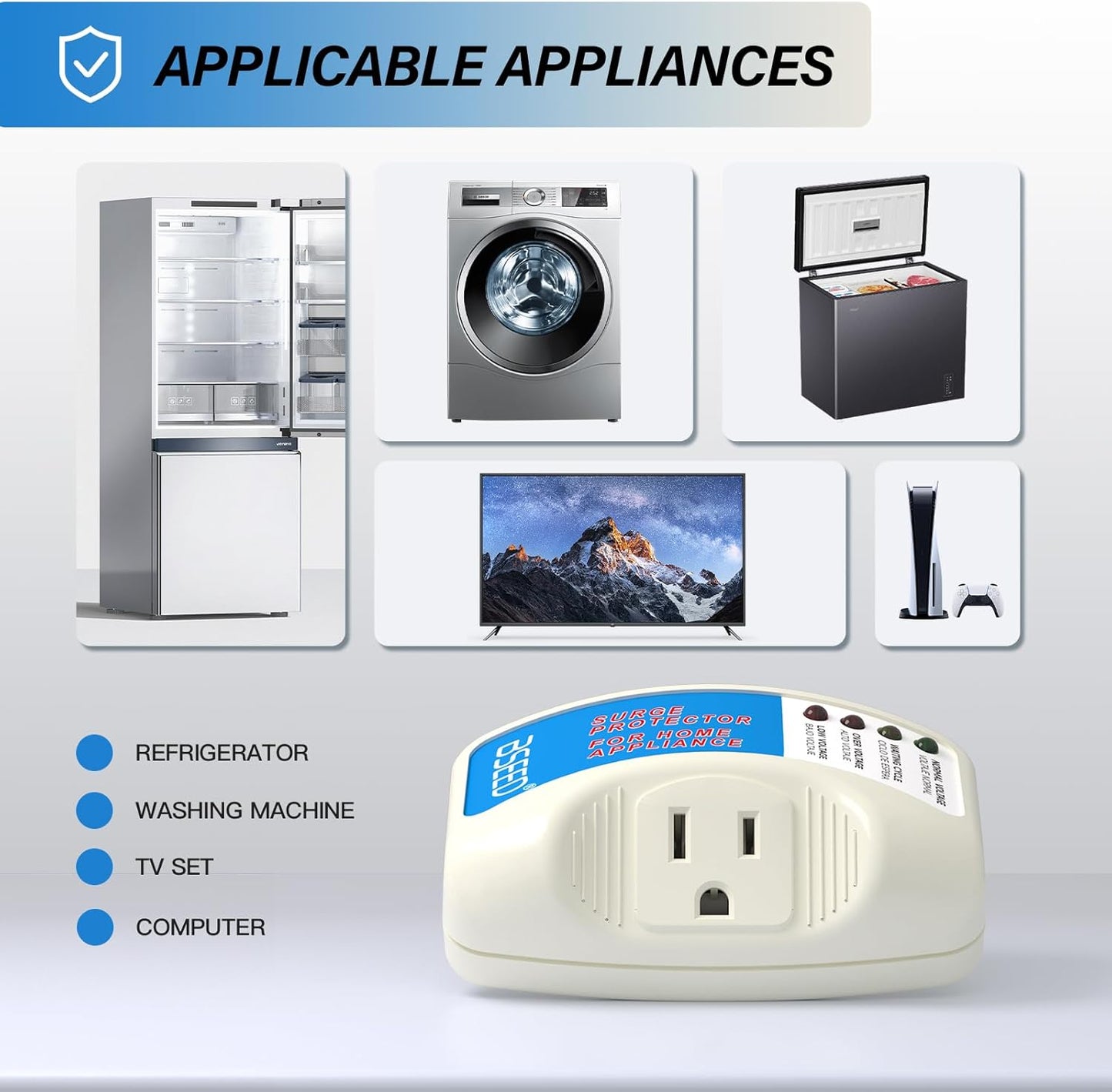 BSEED Voltage Protector, Single Outlet Surge Protector for Valuable Home Appliance Multi-Function Plug with Protection Wall Mount Power Suppressor for TV/PC/Refrigerator, 15A,125V, 1875W, 4 Pack