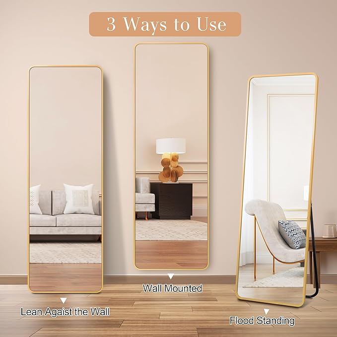64"x21" Full Length Mirror Rectangle Body Dressing Floor Standing Mirrors for Bedroom & Cloakroom, Gold