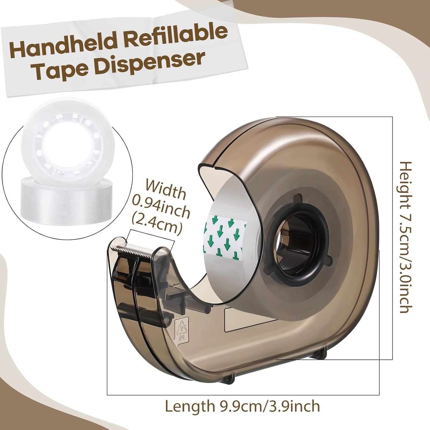 24 Pieces Handheld Tape Dispenser Desktop Adhesive Cutter Transparent Plastic Refillable Dispenser Lightweight and Portable Manual Use Adhesive Holder for Home Office Packing Gift, No Tape Included