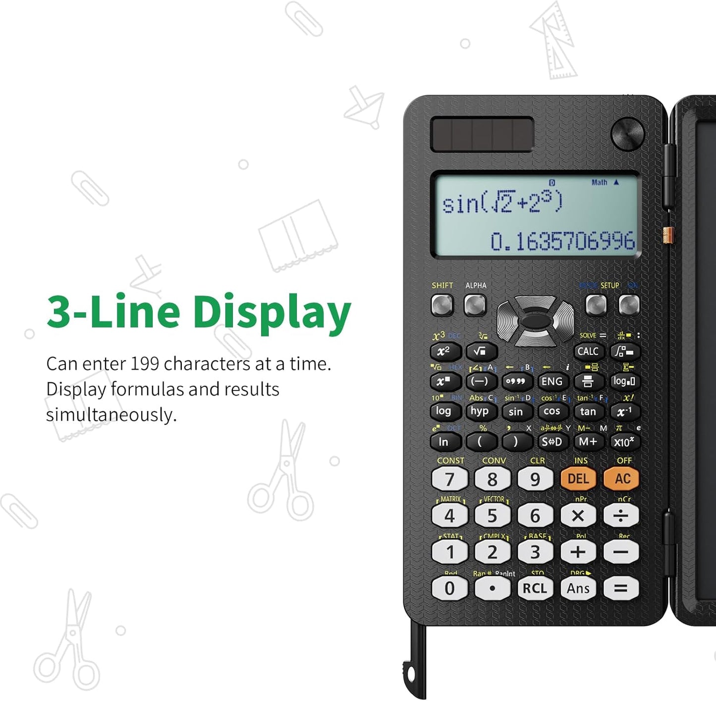 Scientific Calculator with Notepad 991ES Black Science Calculator with Writing Tablet Foldable Scientific Calculators for High School College Students School Supplies