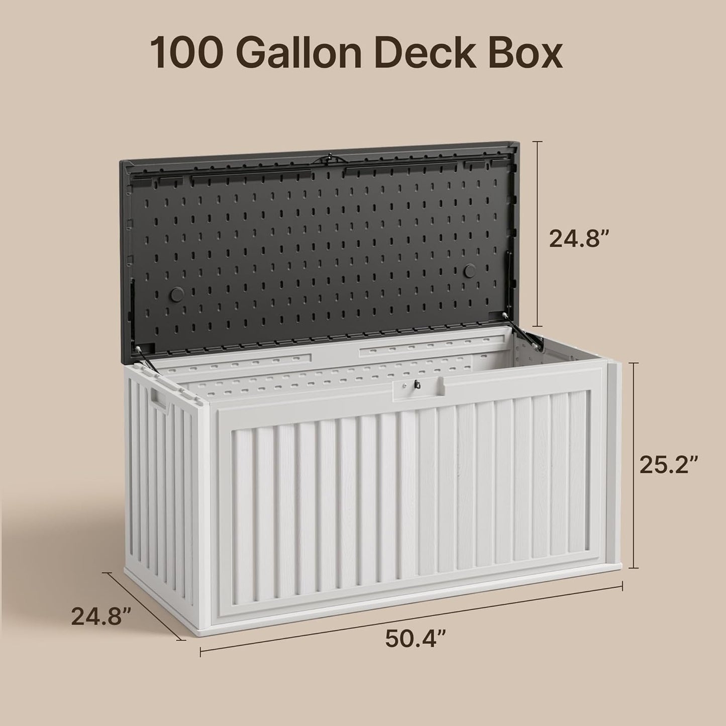 Gizoon 100 Gallon Deck Box, Resin Outdoor Storage Box with Lockable Lid, Waterproof and UV Resistant, Perfect for Storing Patio Mats, Garden Tools, Home and Outdoor Organization