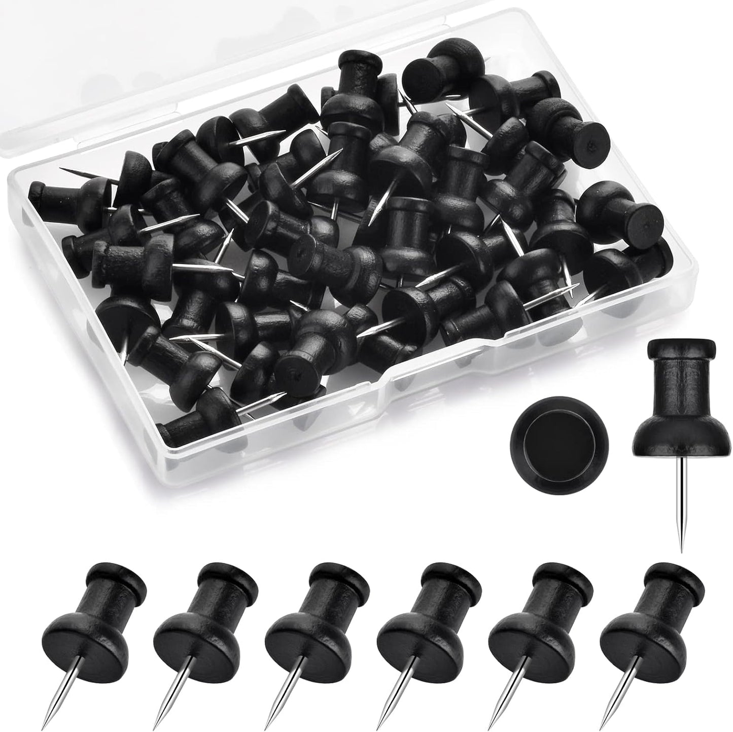 40Pcs Wood Push Pins, Decorative Thumb Tacks, Wooden Pins and Tacks, Cork Board Thumbtacks, Cute Thumbtack for Wall and Bulletin Board, Map Pins