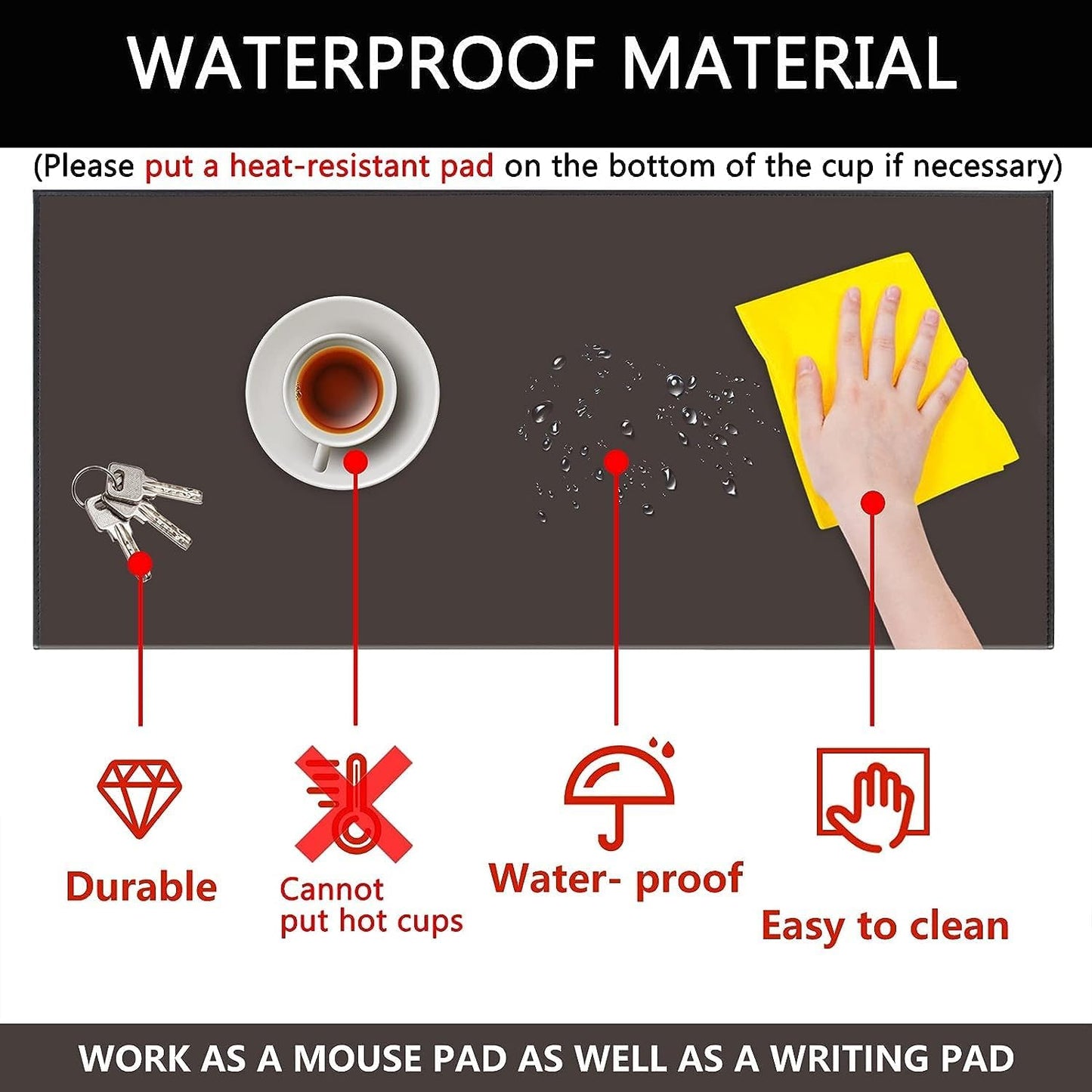 AKOZLIN 31.5"x15.8" Soft PU Leather Surface Office Desk Mouse Mat Pad with Full Grip Fixation Lip Table Blotter Edge-Locked Protector