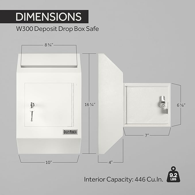 Drop Box Deposit Safe 10 x 4 x 16” Heavy Duty Steel with Slim Profile Wall Mailbox with Wide Deposit Slot for Letters, Documents Checks and Cash for Home, Office & Commercial (W300) (Gray)