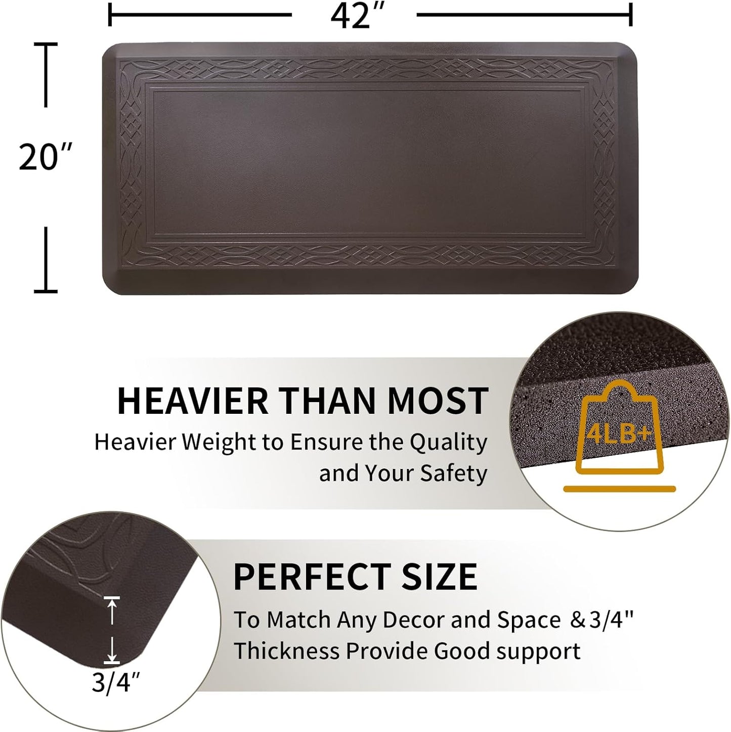 20x 42 Inch Extra Support Anti Fatigue Comfort Kitchen Mat, Waterproof Long Kitchen Runner, Non-Slip Standing Desk Mat, Commercial Pads for Offices, Home, Garages (Bordeaux Coffee, 20'' x 42'')