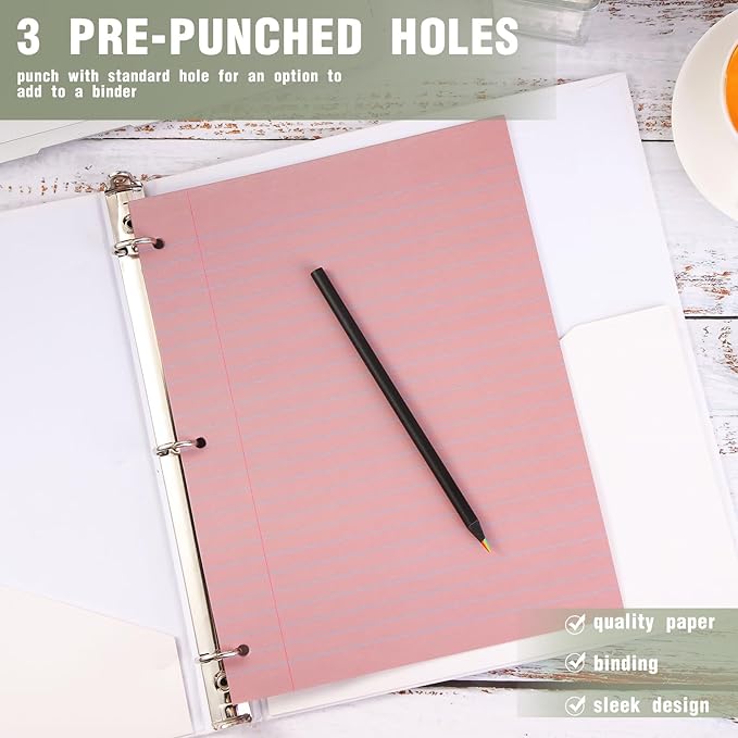 PerKoop 600 Sheets Colored Loose Leaf Paper 8.5" x 11" college ruled Lined 3 Hole Punched notebook Filler Paper for 3 Ring Binders Office School Supplies (Morandi Colors)