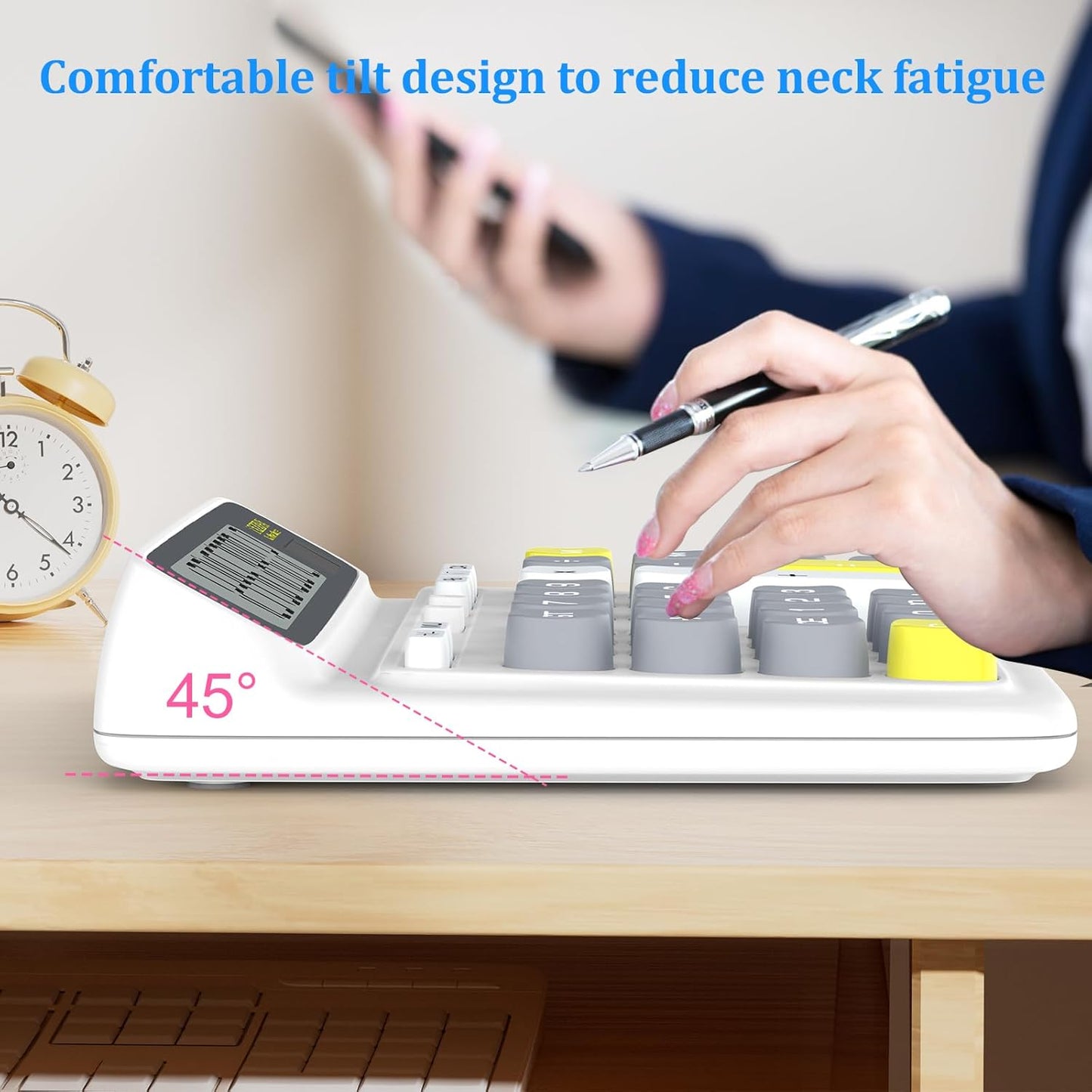 Desktop Calculator with Extra Large 5-Inch LCD Display, 12-Digit Two Way Power Solar & Battery Office Calculator with Big Buttons for Business, Accounting & Home Use(White)