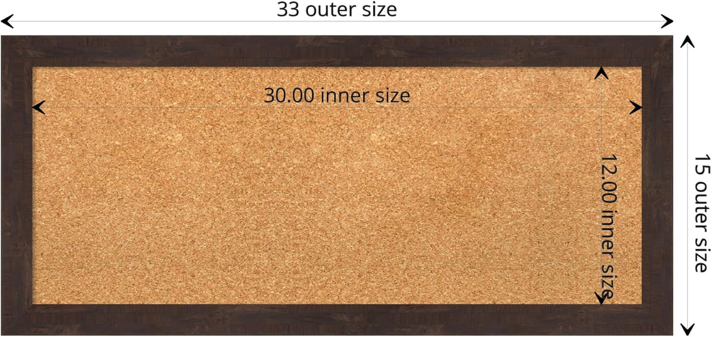 Amanti Art Natural Cork Board for Wall, 15x33 Vision Board with Brown Wood Frame, Medium Corkboard Office Decor for Home Organization, Rustic Farmhouse Corkboard Pinboard to display items for home