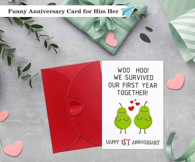 FaCraft Funny Anniversary Card for Him Her 1 Year Anniversary Card for Boyfriend Girlfriend One Year Anniversary Wedding Dating Card We Survived Our First Year Together Card for Husband Wife