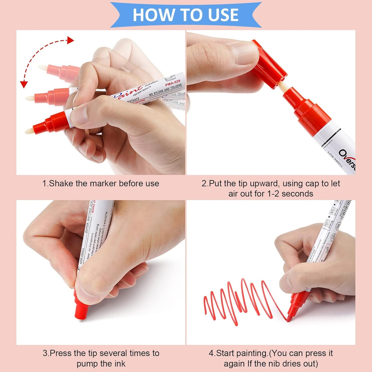 Paint Pens Paint Markers - Red Permanent Markers 8 Pack, Oil Based Waterproof Quick Dry Medium Tip Marker Pen for Metal, Wood, Fabric, Plastic, Rock, Stone, Mugs, Canvas, Glass, Art Craft