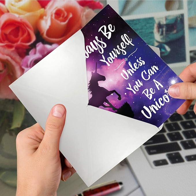 NobleWorks - Funny Happy Birthday Card with Envelope - Colorful Humor Card, Greeting Note - Be A Unicorn C6893BDG