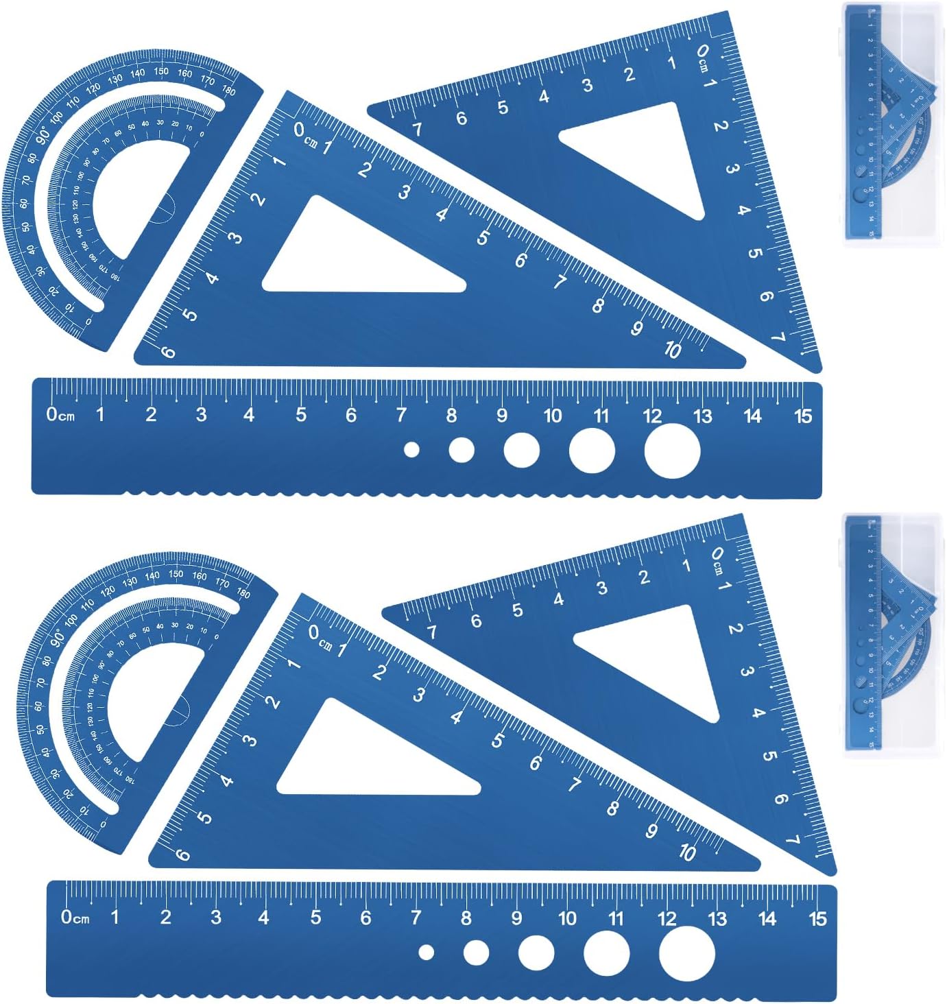 Honagu Triangular Ruler Set, 8 Pieces/2 Sets Aluminum Alloy Ruler, Metal Drafting Ruler, Geometric Protractor for Students, Draftsmen, Engineers, School Office Supplies (Blue+Blue)