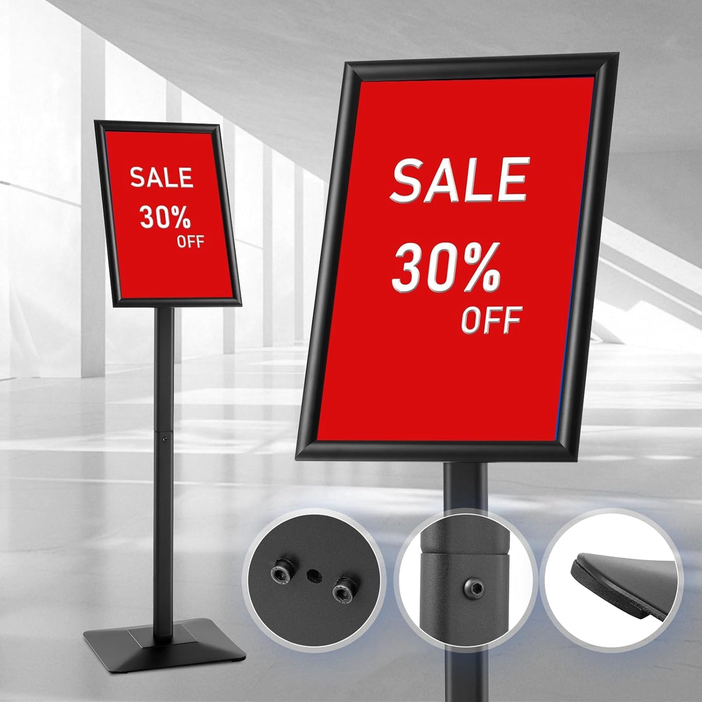 DISPLAYSWORKER Adjustable Heavy Duty Pedestal Sign holder floor Stand,sign stand poster stand ,Standing Floor for 11 x 17 inch,Vertical/Horizontal View,Black