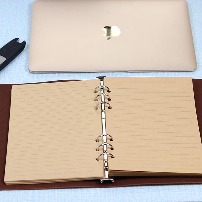 A5 Lined Vintage Kraft Paper, Vintage A5 Flipchart Binder Refill Paper,for 6-Ring Binders Planner Traveller Journal Notebook Dairy, 80 Sheets (160 Pages) (Line-Retro-A5)