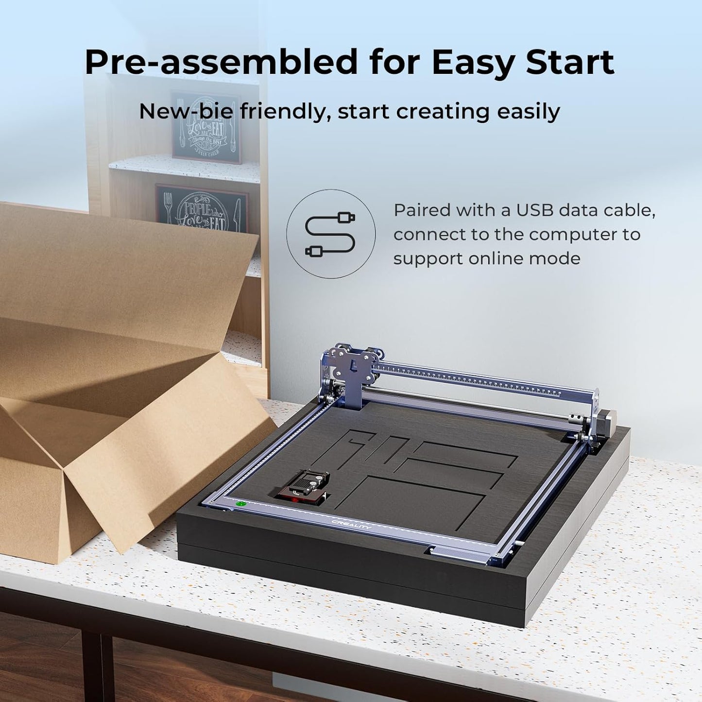 Creality Falcon 5W Laser Engraver Machine with Honeycomb Laser Bed 500x500, 10000mm/min, 72W High-Precision Laser Cutter for Wood, Acrylic, and Metal, Easy Setup and Out-of-The-Box