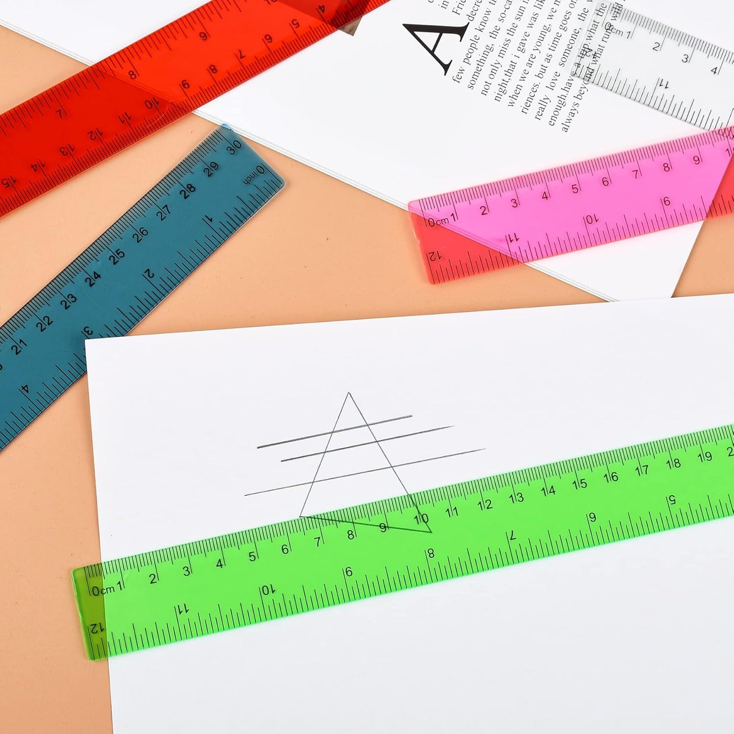 Clear Plastic Straight Ruler, 12 Inch, Bulk Assorted Colors, Shatterproof with Inches and Centimeters for School, Home, or Office (8 Pack)