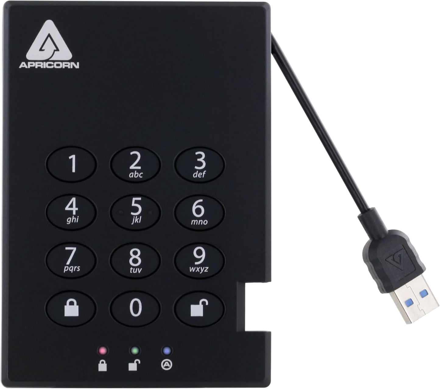 Apricorn 2TB Aegis Padlock USB 3.0 256-Bit AES XTS Hardware Encrypted Portable External Hard Drive (A25-3PL256-2000)