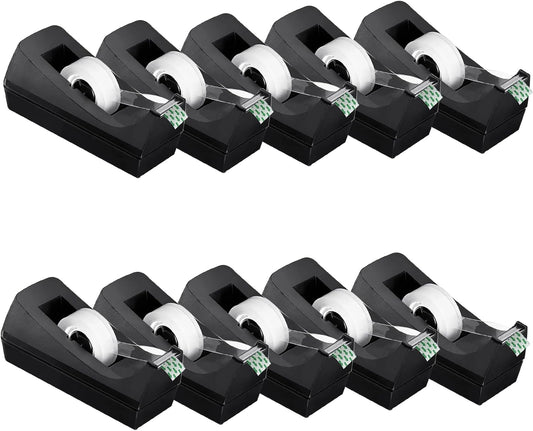 Transparent Tape with Dispenser 10 Pack Tape Dispensers Desk unweighted Non Skid Base Desktop Dispenser Bulk for Office Home School