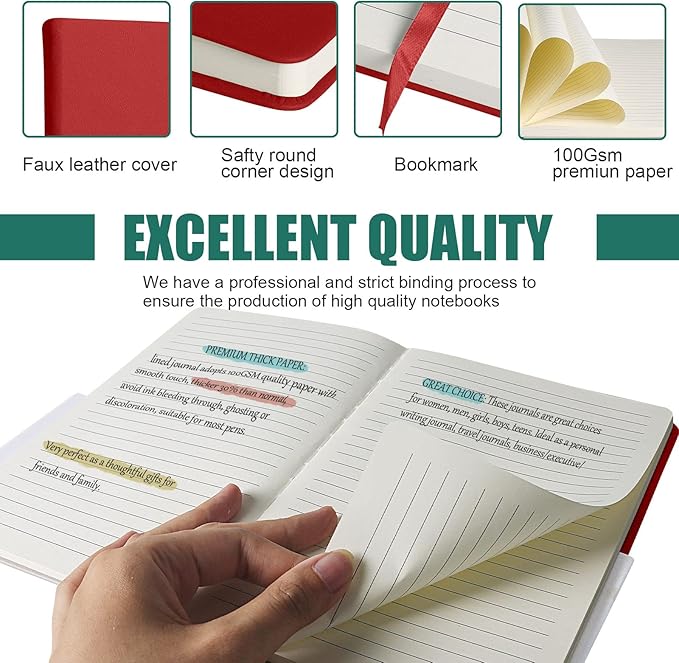 Lined Journal Notebook, (red), 160 Pages, Medium 5.7 inches x 8 inches - 100 gsm Thick Paper, Hardcover