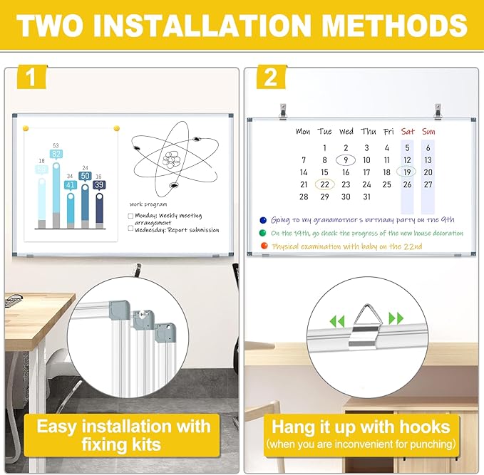 H-Qprobd Magnetic Dry Erase White Board, Dry Erase Board for Wall 48" X 36" Aluminum Frame, Hanging Whiteboard for Home, School, Office, Kitchen