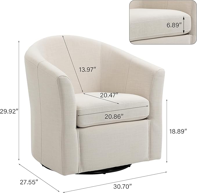 UIXE 360° Swivel Barrel Accent Chair, Modern Round Arm Chair Upholstered Club Armchair, Single Sofa Seating in Fabric for Living Room, Bedroom (Beige)