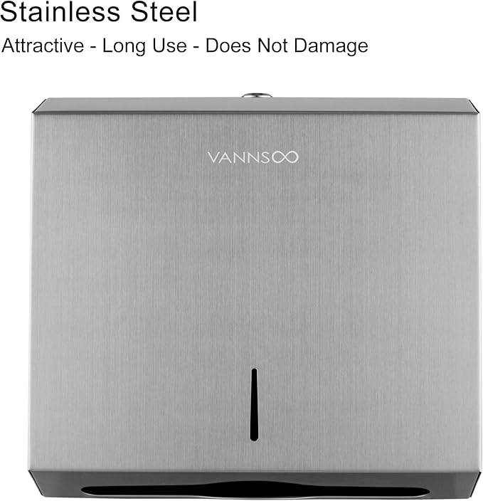 Commercial Paper Towel Dispenser Wall Mount Bathroom, 250 C Fold / 300 Multifold Stainless Steel Paper Towel Holder Hand Towel Dispenser Toilet Paper Dispenser Home (Brushed)